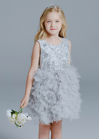 Boutique Kids Clothing Layered Grey Tulle Full Skirt Flower Girl Dress Patterns 