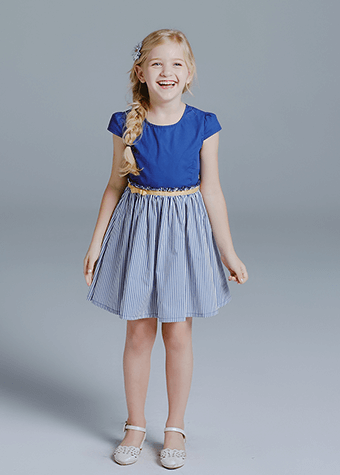 Summer Cap Sleeve Blue Stripe Casual Beach Children Cotton Dresses For Girl