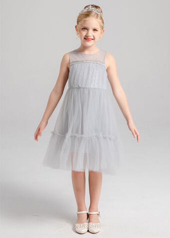 Latest Design Summer Tulle Sleeveless Neckline A-Line Flower Girl Dresses 